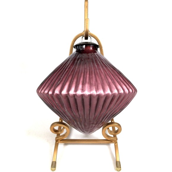 VTG Kugel Midwest Christmas Ornament Purple Plum Amethyst 5" Ribbed Blown Glass - Picture 2 of 9